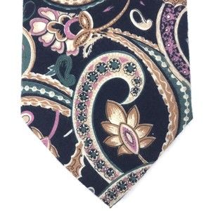 Men's vintage Isaco Cotton Tie Made In Italy Floral Black Multicolor Necktie 58"